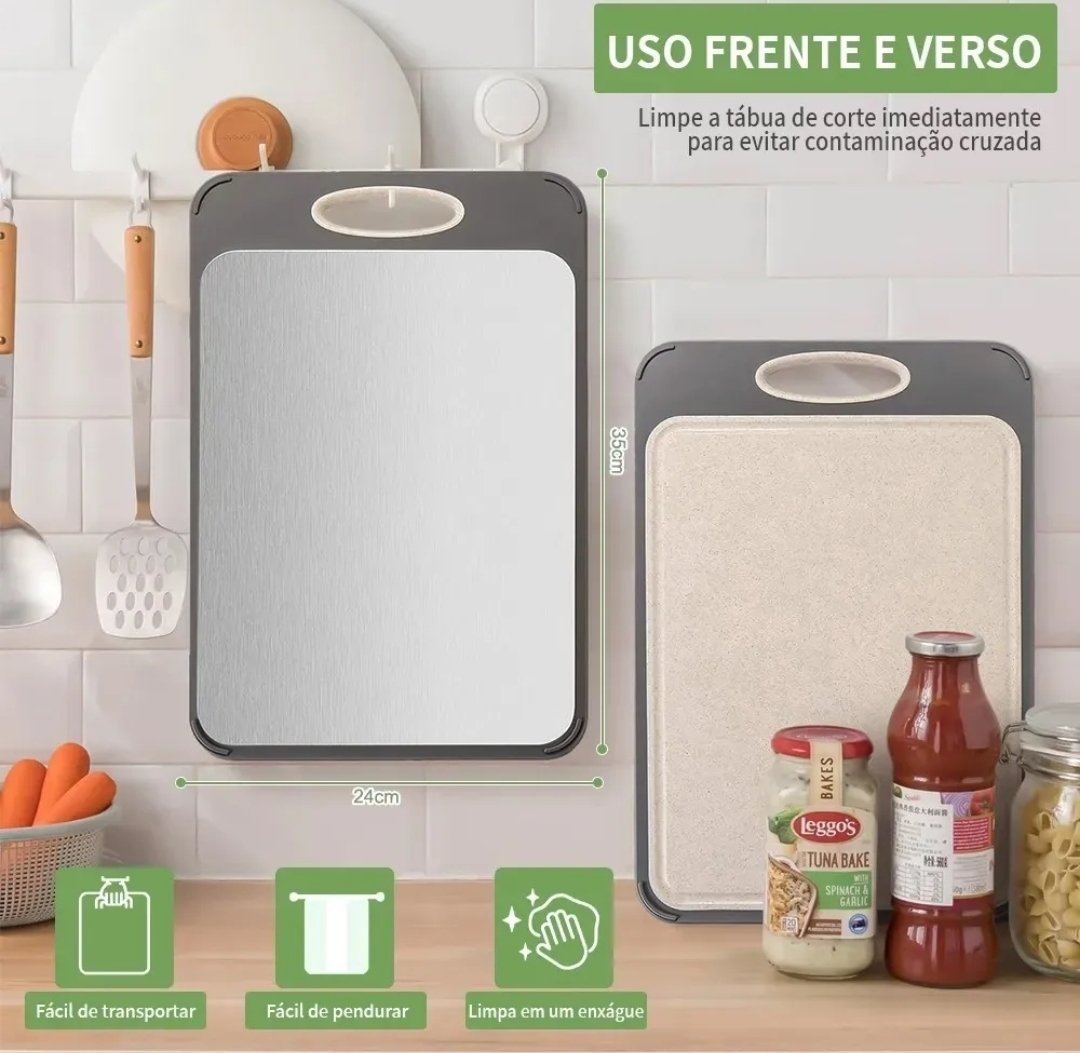 Tabua De Corte Aço Inox Dupla Face Antibacteriana - Imagem 3