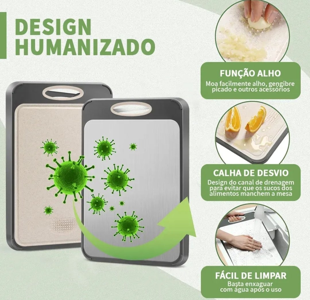 Tabua De Corte Aço Inox Dupla Face Antibacteriana - Imagem 4