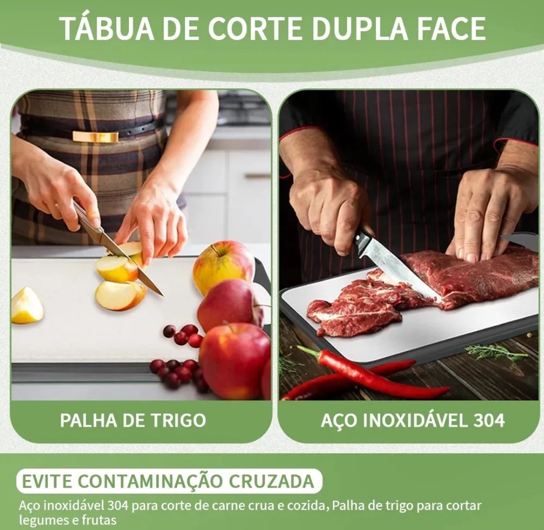 Tabua De Corte Aço Inox Dupla Face Antibacteriana